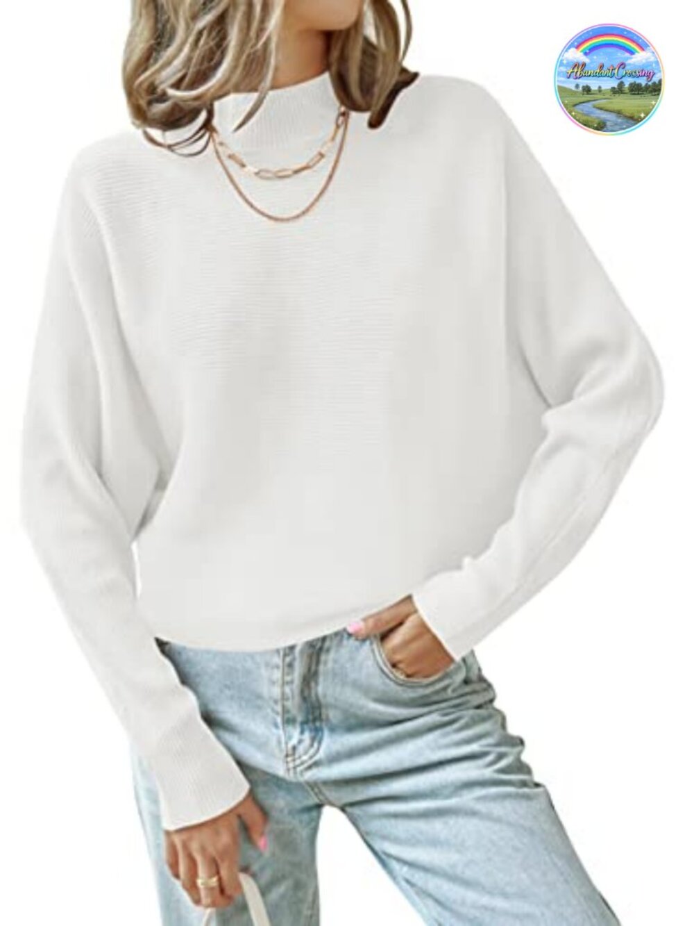 ZESICA Women Turtleneck Batwing Sleeve Ribbed Knit Pullover Sweater